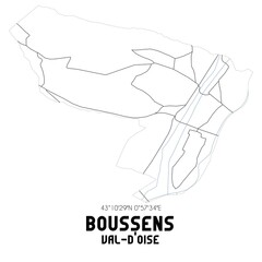 BOUSSENS Val-d'Oise. Minimalistic street map with black and white lines.