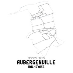 AUBERGENVILLE Val-d'Oise. Minimalistic street map with black and white lines.