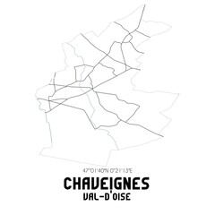 CHAVEIGNES Val-d'Oise. Minimalistic street map with black and white lines.