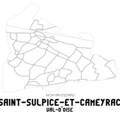 SAINT-SULPICE-ET-CAMEYRAC Val-d'Oise. Minimalistic street map with black and white lines.