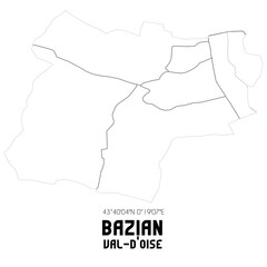 BAZIAN Val-d'Oise. Minimalistic street map with black and white lines.