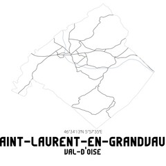 SAINT-LAURENT-EN-GRANDVAUX Val-d'Oise. Minimalistic street map with black and white lines.
