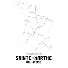 SAINTE-MARTHE Val-d'Oise. Minimalistic street map with black and white lines.