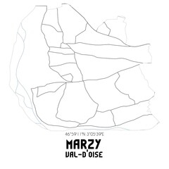 MARZY Val-d'Oise. Minimalistic street map with black and white lines.