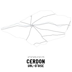 CERDON Val-d'Oise. Minimalistic street map with black and white lines.