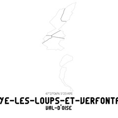 BROYE-LES-LOUPS-ET-VERFONTAINE Val-d'Oise. Minimalistic street map with black and white lines.