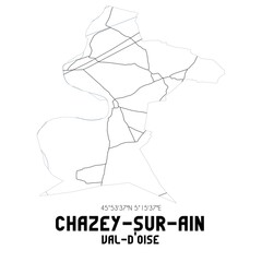 CHAZEY-SUR-AIN Val-d'Oise. Minimalistic street map with black and white lines.