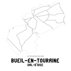 BUEIL-EN-TOURAINE Val-d'Oise. Minimalistic street map with black and white lines.