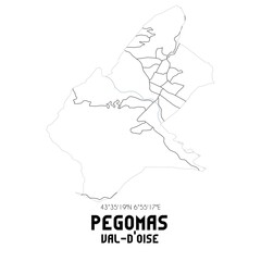 PEGOMAS Val-d'Oise. Minimalistic street map with black and white lines.