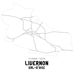 LIVERNON Val-d'Oise. Minimalistic street map with black and white lines.