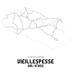 VIEILLESPESSE Val-d'Oise. Minimalistic street map with black and white lines.