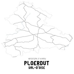PLOERDUT Val-d'Oise. Minimalistic street map with black and white lines.