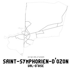 SAINT-SYMPHORIEN-D'OZON Val-d'Oise. Minimalistic street map with black and white lines.