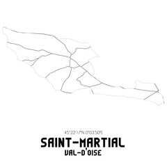 SAINT-MARTIAL Val-d'Oise. Minimalistic street map with black and white lines.