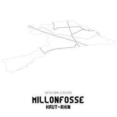 MILLONFOSSE Haut-Rhin. Minimalistic street map with black and white lines.