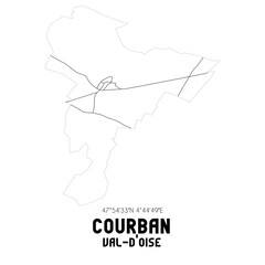 COURBAN Val-d'Oise. Minimalistic street map with black and white lines.