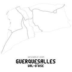 GUERQUESALLES Val-d'Oise. Minimalistic street map with black and white lines.