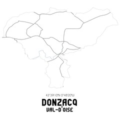 DONZACQ Val-d'Oise. Minimalistic street map with black and white lines.