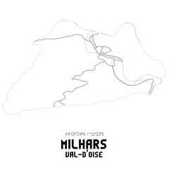 MILHARS Val-d'Oise. Minimalistic street map with black and white lines.