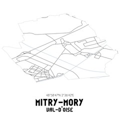 MITRY-MORY Val-d'Oise. Minimalistic street map with black and white lines.