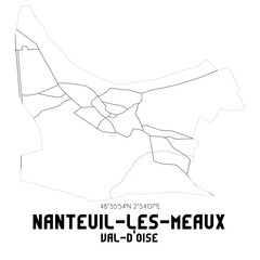 NANTEUIL-LES-MEAUX Val-d'Oise. Minimalistic street map with black and white lines.