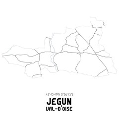 JEGUN Val-d'Oise. Minimalistic street map with black and white lines.