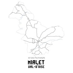 MIALET Val-d'Oise. Minimalistic street map with black and white lines.