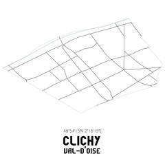 CLICHY Val-d'Oise. Minimalistic street map with black and white lines. - obrazy, fototapety, plakaty