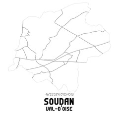 SOUDAN Val-d'Oise. Minimalistic street map with black and white lines.