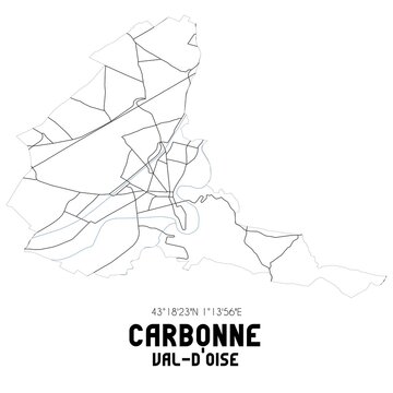 CARBONNE Val-d'Oise. Minimalistic street map with black and white lines.