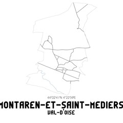 MONTAREN-ET-SAINT-MEDIERS Val-d'Oise. Minimalistic street map with black and white lines.