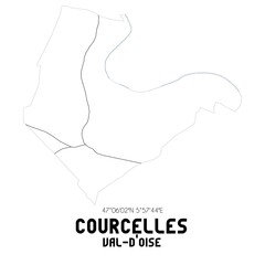 COURCELLES Val-d'Oise. Minimalistic street map with black and white lines.