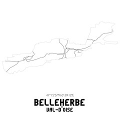 BELLEHERBE Val-d'Oise. Minimalistic street map with black and white lines.