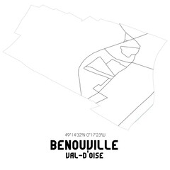 BENOUVILLE Val-d'Oise. Minimalistic street map with black and white lines.