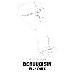 BEAUVOISIN Val-d'Oise. Minimalistic street map with black and white lines.