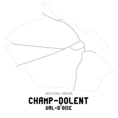 CHAMP-DOLENT Val-d'Oise. Minimalistic street map with black and white lines.