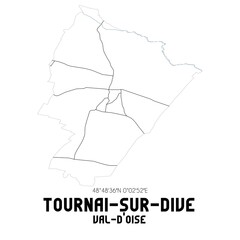 TOURNAI-SUR-DIVE Val-d'Oise. Minimalistic street map with black and white lines.