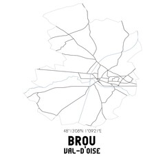 BROU Val-d'Oise. Minimalistic street map with black and white lines.
