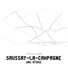 SAUSSAY-LA-CAMPAGNE Val-d'Oise. Minimalistic street map with black and white lines.