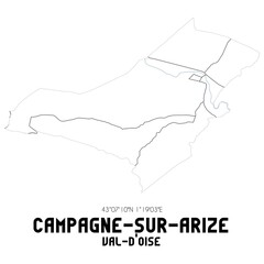 CAMPAGNE-SUR-ARIZE Val-d'Oise. Minimalistic street map with black and white lines.