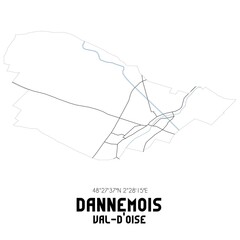 DANNEMOIS Val-d'Oise. Minimalistic street map with black and white lines.