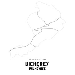 VICHEREY Val-d'Oise. Minimalistic street map with black and white lines.