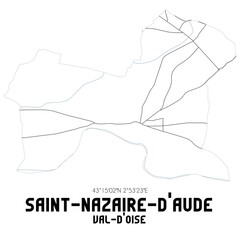 SAINT-NAZAIRE-D'AUDE Val-d'Oise. Minimalistic street map with black and white lines.