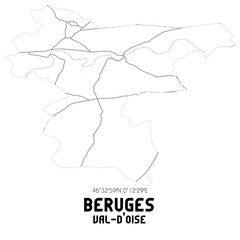 BERUGES Val-d'Oise. Minimalistic street map with black and white lines.