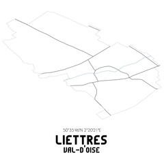 LIETTRES Val-d'Oise. Minimalistic street map with black and white lines.