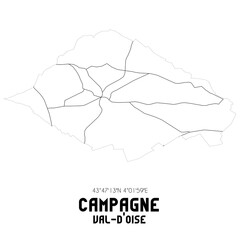 CAMPAGNE Val-d'Oise. Minimalistic street map with black and white lines.