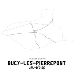 BUCY-LES-PIERREPONT Val-d'Oise. Minimalistic street map with black and white lines.