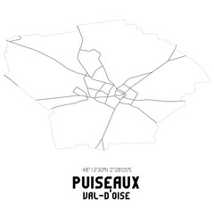 PUISEAUX Val-d'Oise. Minimalistic street map with black and white lines.