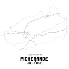 PICHERANDE Val-d'Oise. Minimalistic street map with black and white lines.