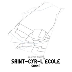 SAINT-CYR-L'ECOLE Somme. Minimalistic street map with black and white lines.